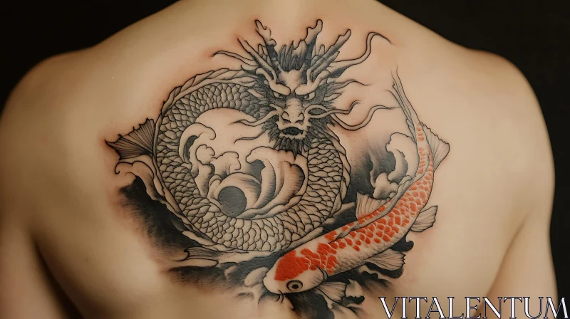 Detailed Dragon and Koi Fish Body Art AI Image