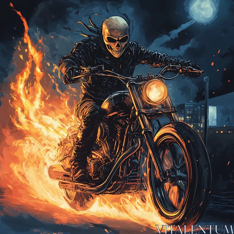 AI ART Flaming Motorcycle Rider Illustration