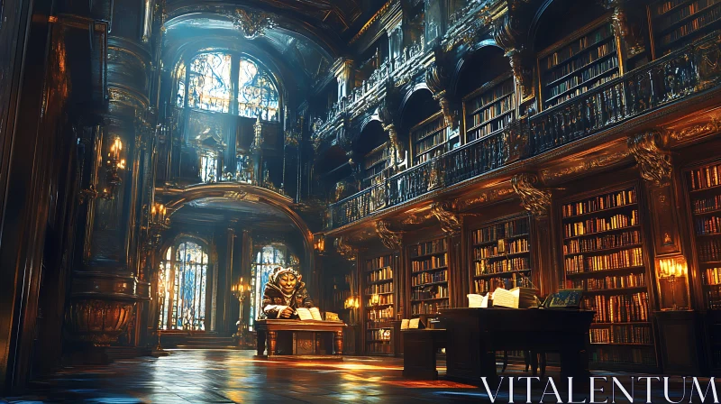 AI ART Ornate Library Interior with Reader