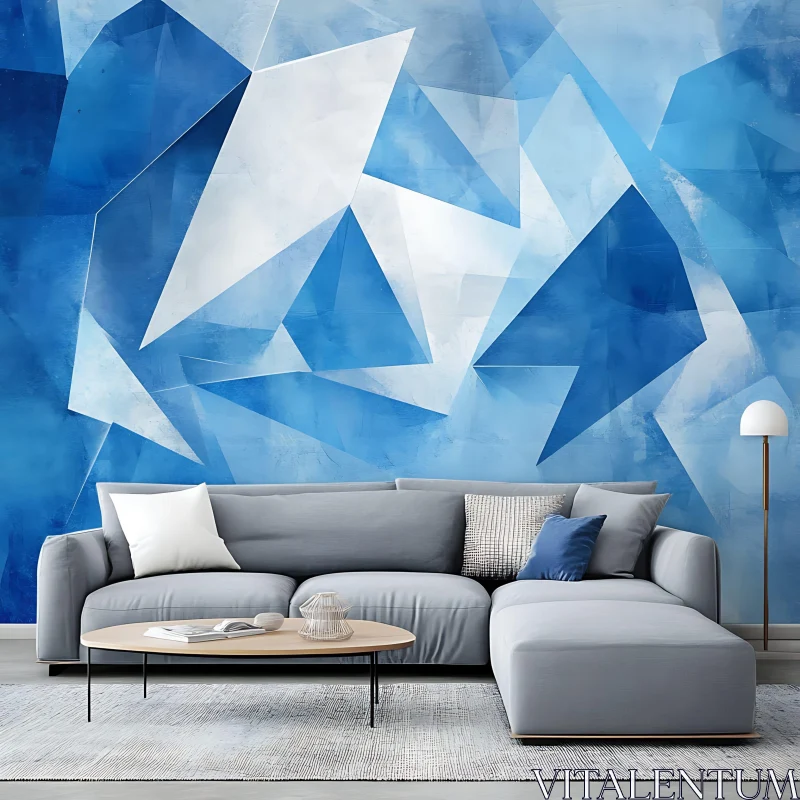 AI ART Blue and White Abstract Design Above Sofa