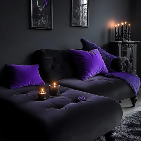 Moody Interior with Purple Hues and Candles