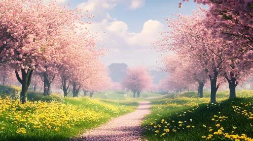 Spring Bloom: A Serene Path Through Blossoms