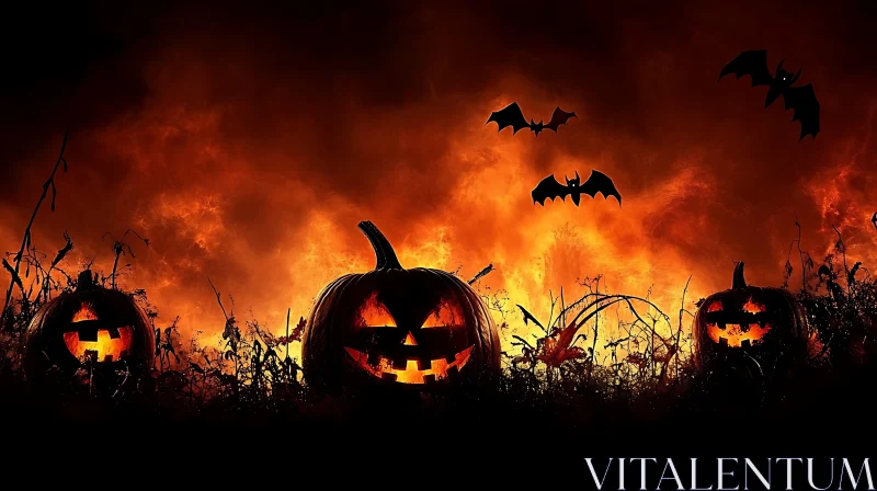 AI ART Halloween Pumpkins and Bats Silhouette