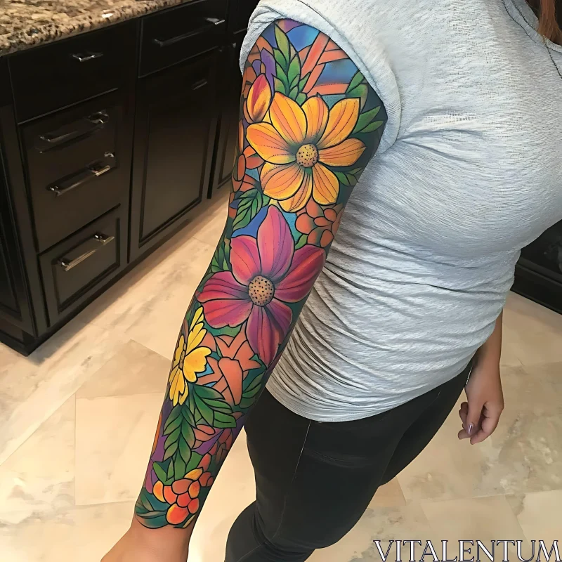 Colorful Flower Tattoo Sleeve Design AI Image