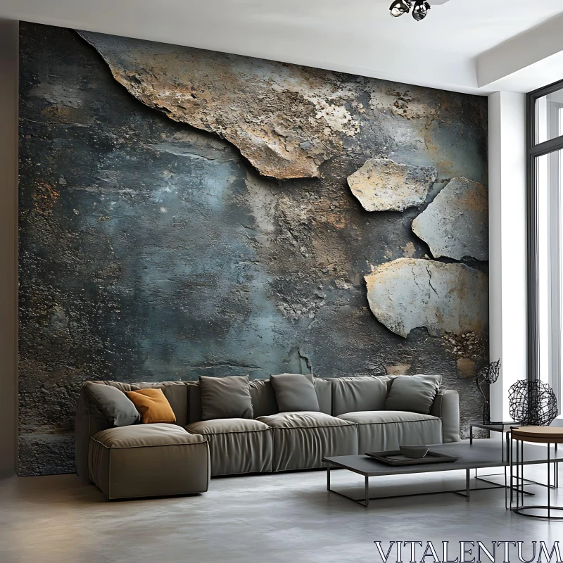 Stone Wall Interior Design AI Image