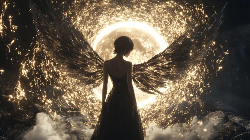 Celestial Figure with Radiant Wings