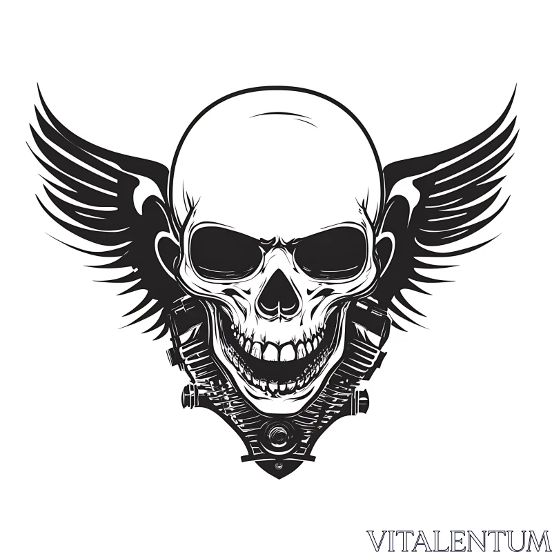 AI ART Monochrome Skull Motorcycle Art