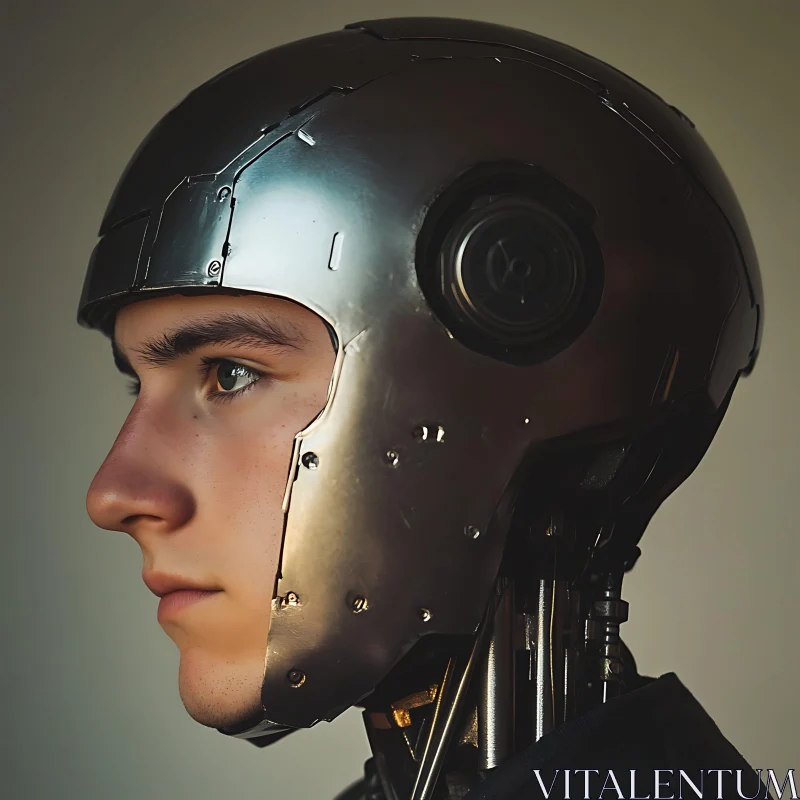 Profile of a Cyborg with Advanced Mechanic Helmet AI Image