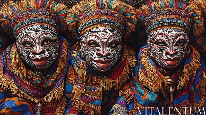 Colorful Tribal Masks and Ritual Costumes AI Image