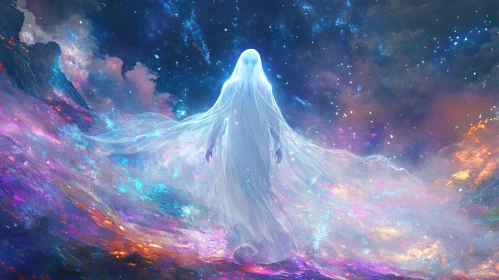 Ethereal Figure in Cosmic Space