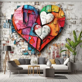 Abstract Heart Art on Textured Wall