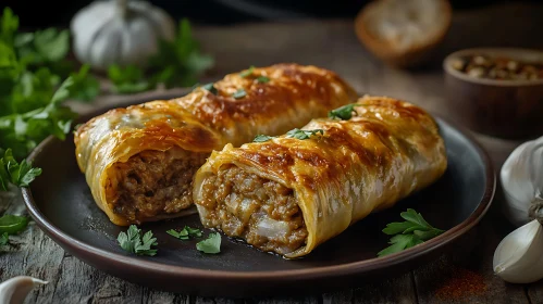 Gourmet Meat Pastries with Fresh Herbs