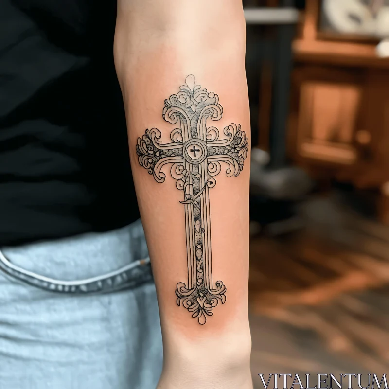 Ornamented Cross Tattoo Design AI Image