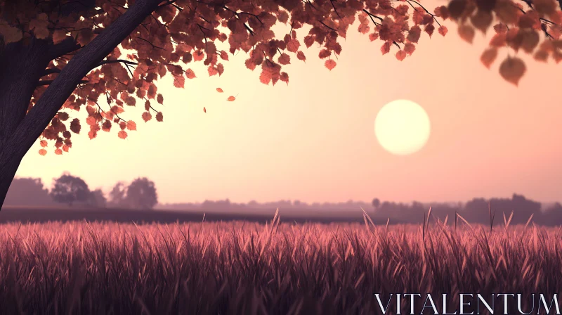 Autumnal Field at Sunset AI Image