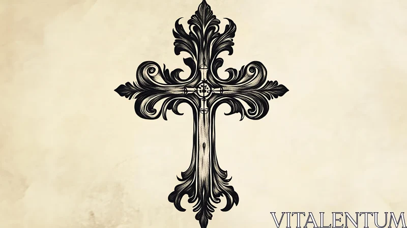 Decorative Cross with Elegant Curves and Swirling Patterns AI Image