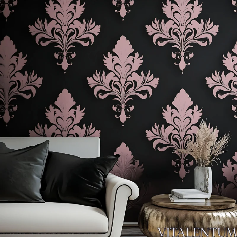 AI ART Pink Damask Floral Pattern Interior