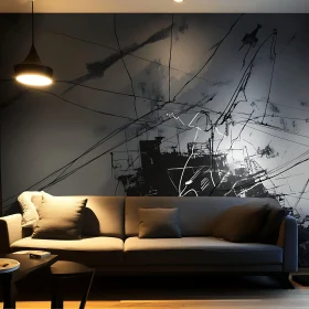 Minimalist Interior with Grey Sofa and Abstract Art