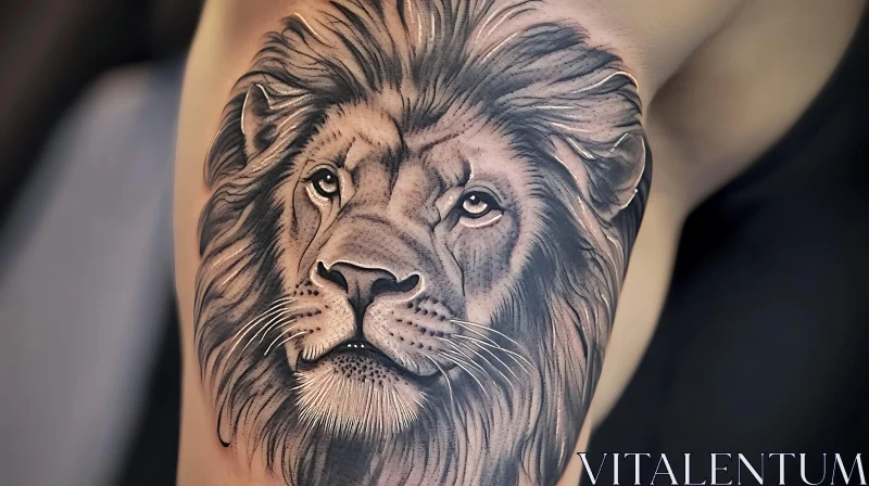 Realistic Lion Tattoo Art on Upper Arm AI Image