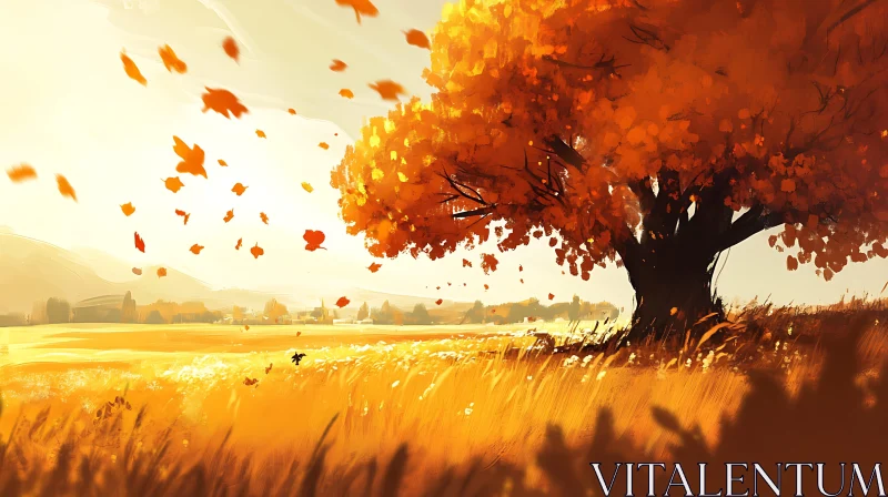 Autumnal Vista: A Field of Golden Hues AI Image