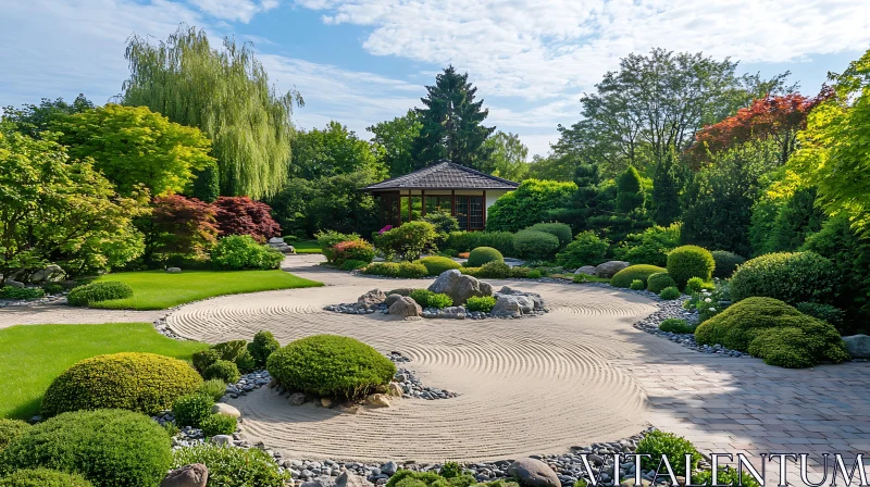 Tranquil Japanese Garden with Pavilion AI Image