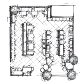 Monochrome Restaurant Layout Sketch