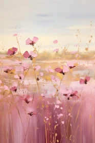 Textured Pink Flower Field Painting