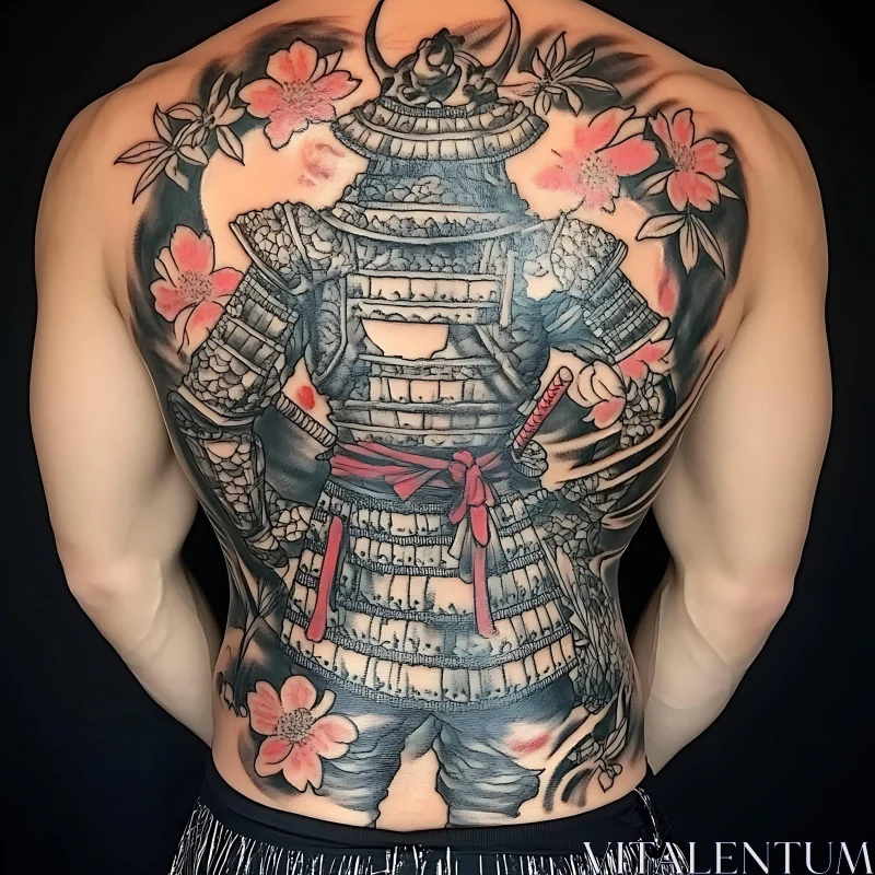 Samurai Armor Tattoo with Floral Accents AI Image