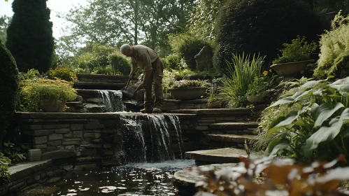 Man Watering Waterfall