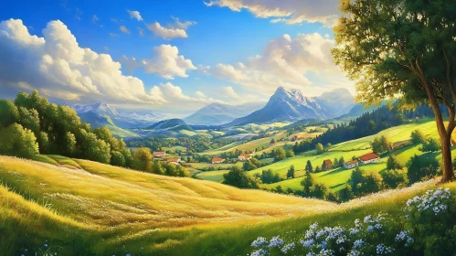 Scenic Mountain View with Flower Meadow