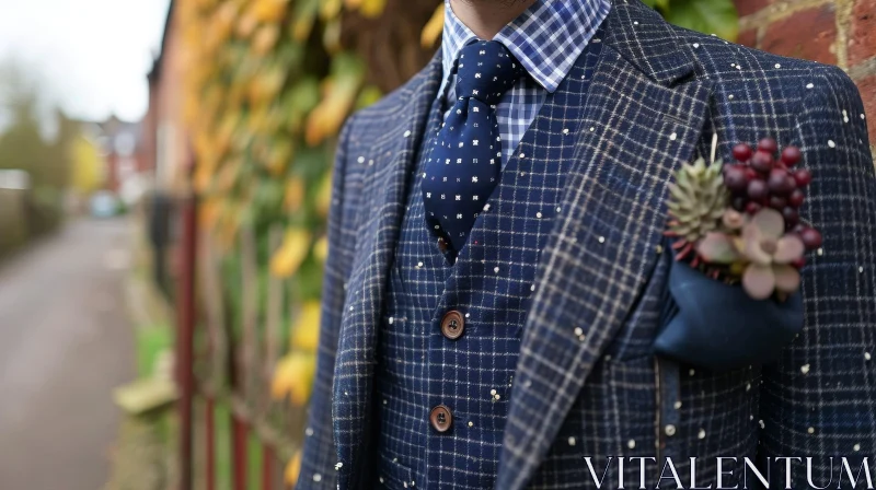 Elegant Man in Blue Suit with Gingham Pattern | Portrait Photography AI Image