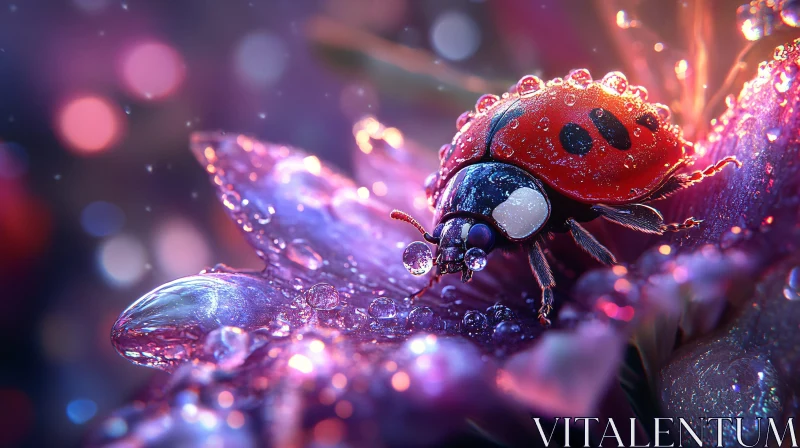 AI ART Enchanting Ladybug Macro with Dew