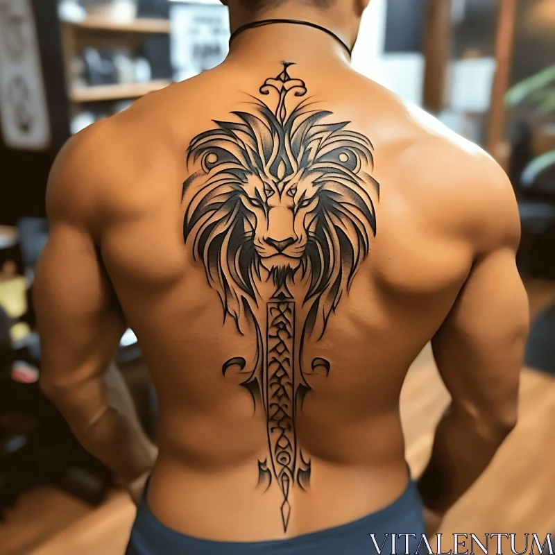 Intricate Lion Tattoo on Back AI Image