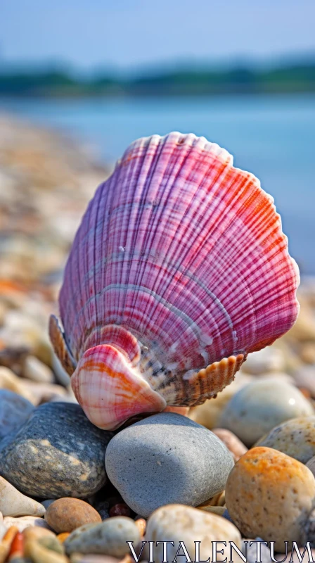 Pink Seashell on Beach Rocks: A Symbol of Historical Elegance AI Image