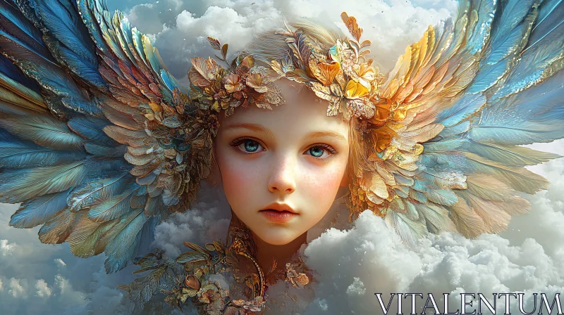 AI ART Heavenly Child with Feathered Wings