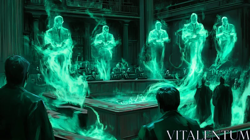 Spectral Assembly: A Courtroom Apparition AI Image