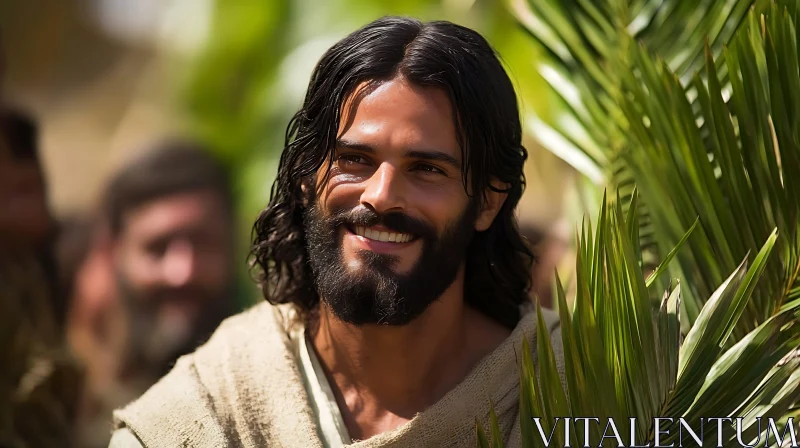 Bearded Man Smiling in Natural Light AI Image