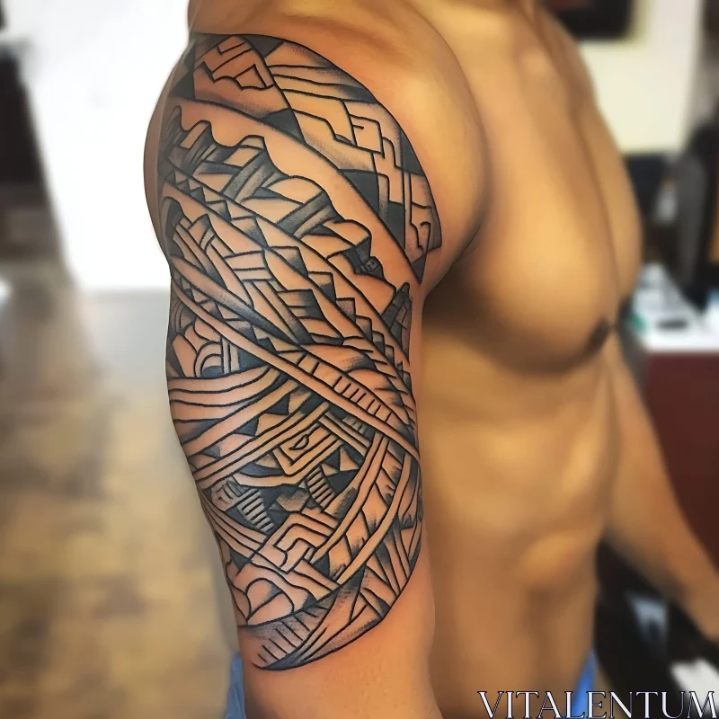 Geometric Tribal Arm Tattoo AI Image