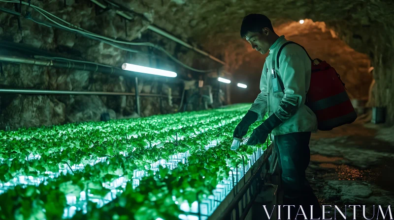 Sustainable Farming in Subterranean Greenhouse AI Image