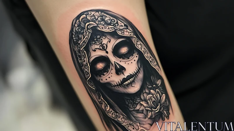 Ornate Skeleton Face Arm Tattoo AI Image