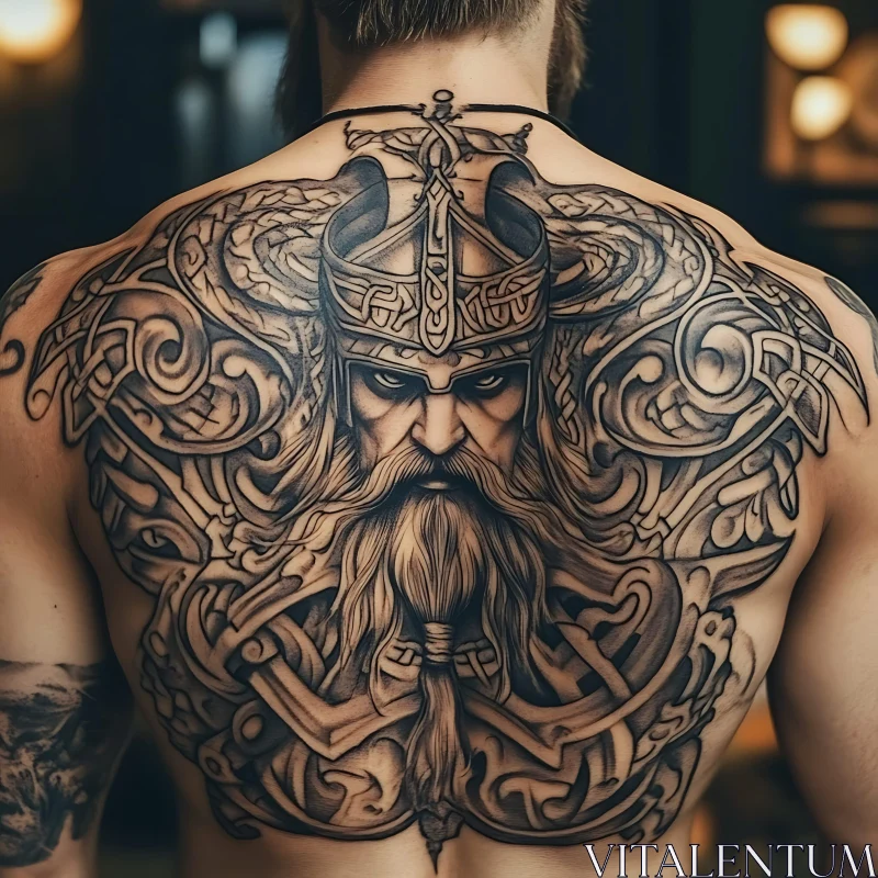 Norse-Inspired Back Tattoo AI Image