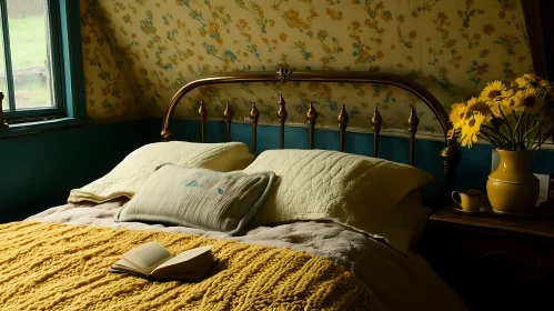 Cozy Vintage Bedroom with Sunflowers