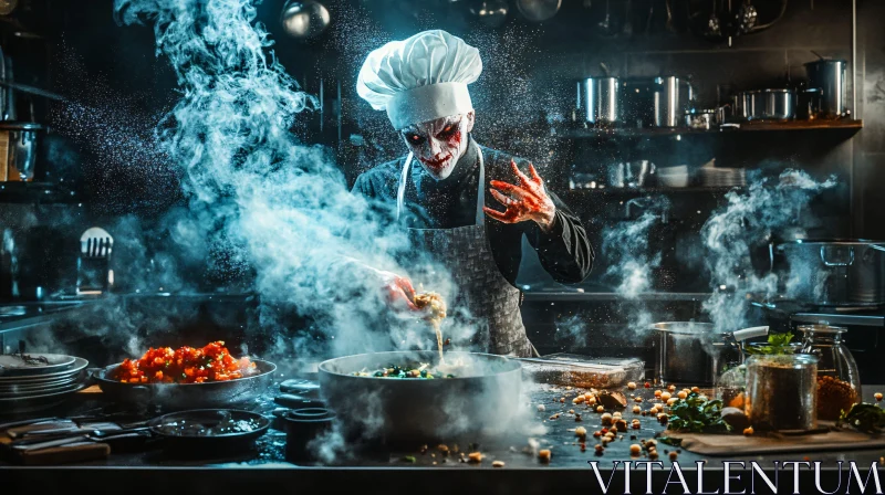 AI ART Creepy Chef in a Smoky Kitchen