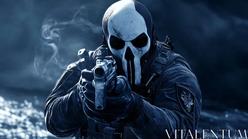 AI ART Skull Masked Soldier Aiming Firearm