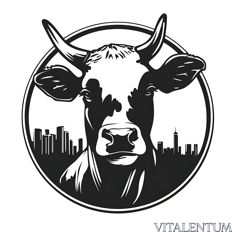 Cow and Cityscape Monochrome Art AI Image