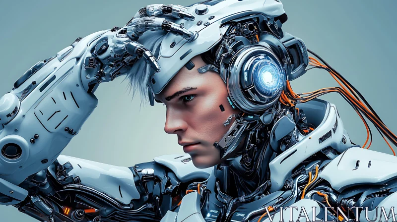 Cyborg with Human-Like Features AI Image