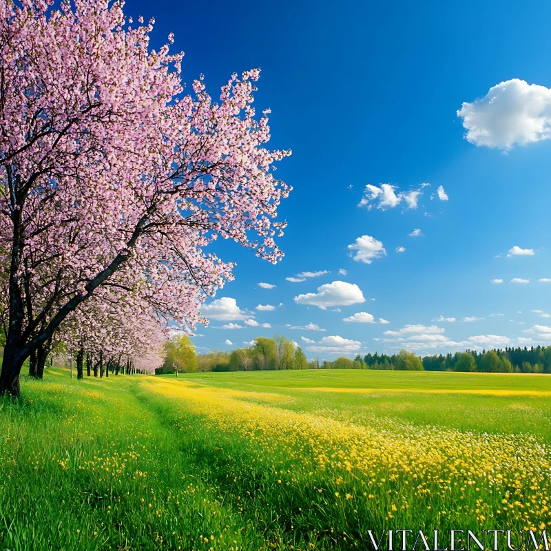 AI ART Flowering Tree in a Sunny Meadow