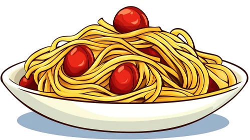 Delicious Spaghetti Dish with Tomatoes Drawing