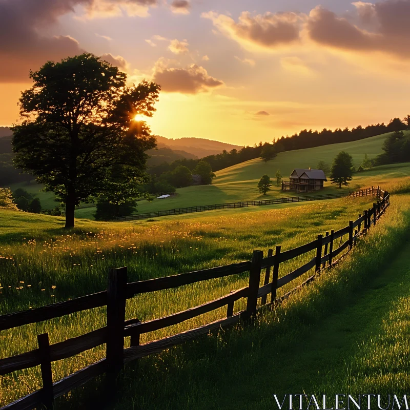 Golden Meadow at Sunset AI Image