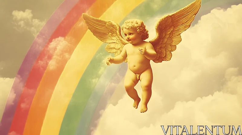 AI ART Retro Angel with Rainbow Art