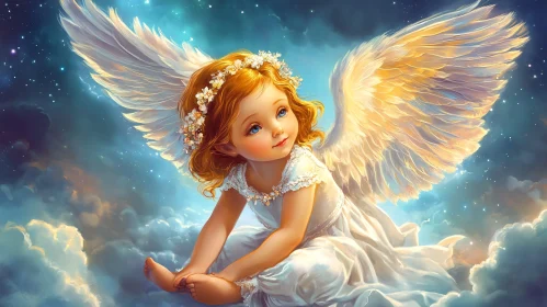 Heavenly Angelic Child with Glowing Wings